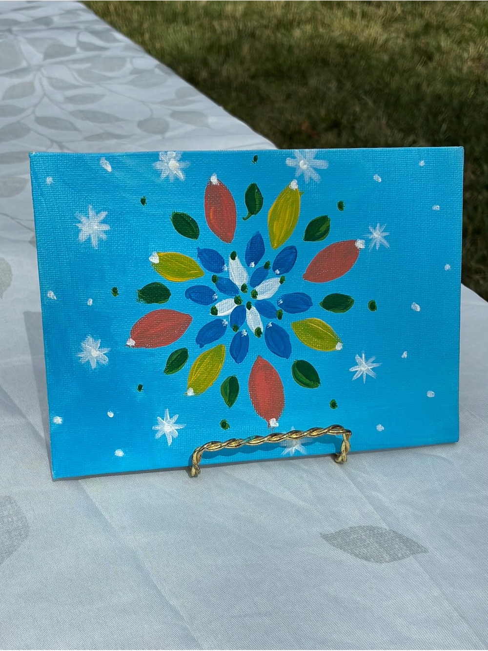 Hand-Painted Blue Snowflake Canvas Wall Art